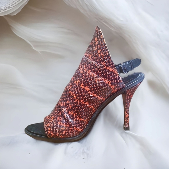 Balenciaga Red Snakeskin Slingback Heeled Sandals - Picture 1 of 10